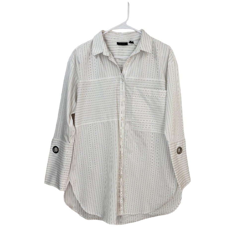 Halogen Women's White Pinstripe Button Down Shirt - S